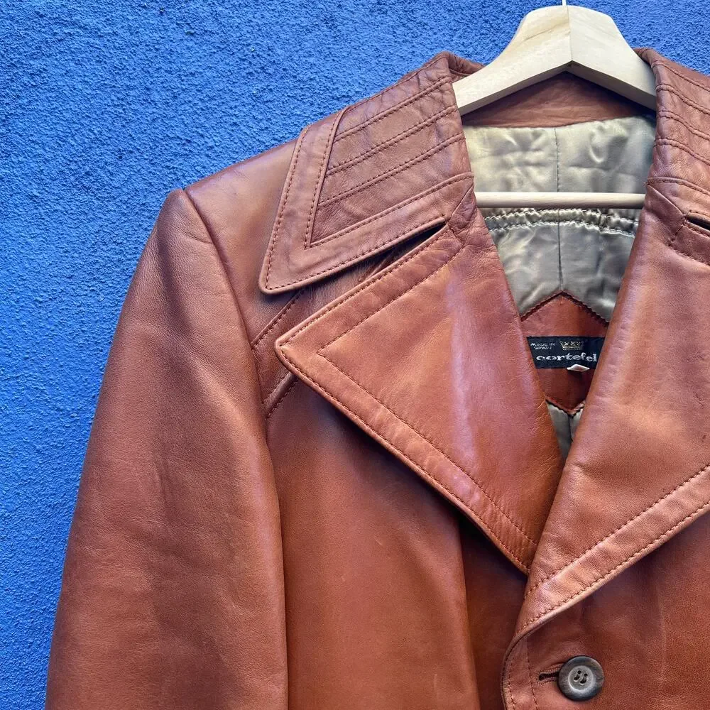 vintage 70s cortefiel brown leather jacket
